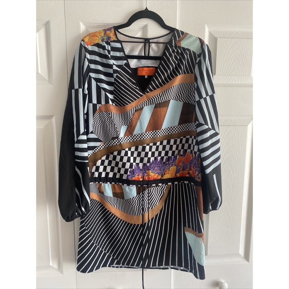 Clover Canyon Geometric Floral Mixed Print Mini Dress Womens Size S Black Chic